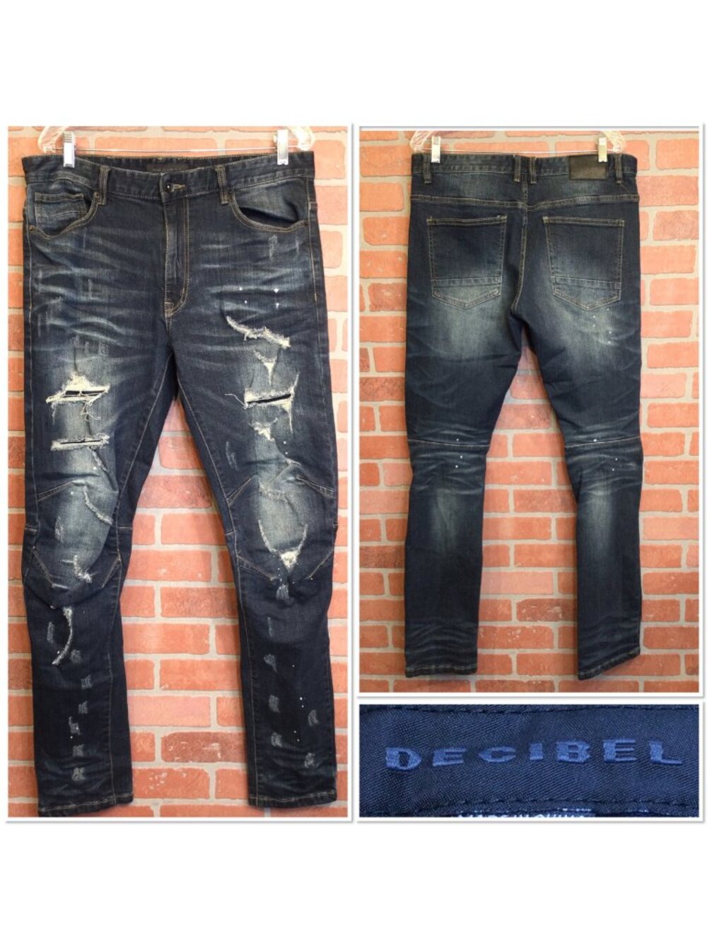 Decibel Mens Dark Wash Distressed Slim Fit Jeans Size 36X34